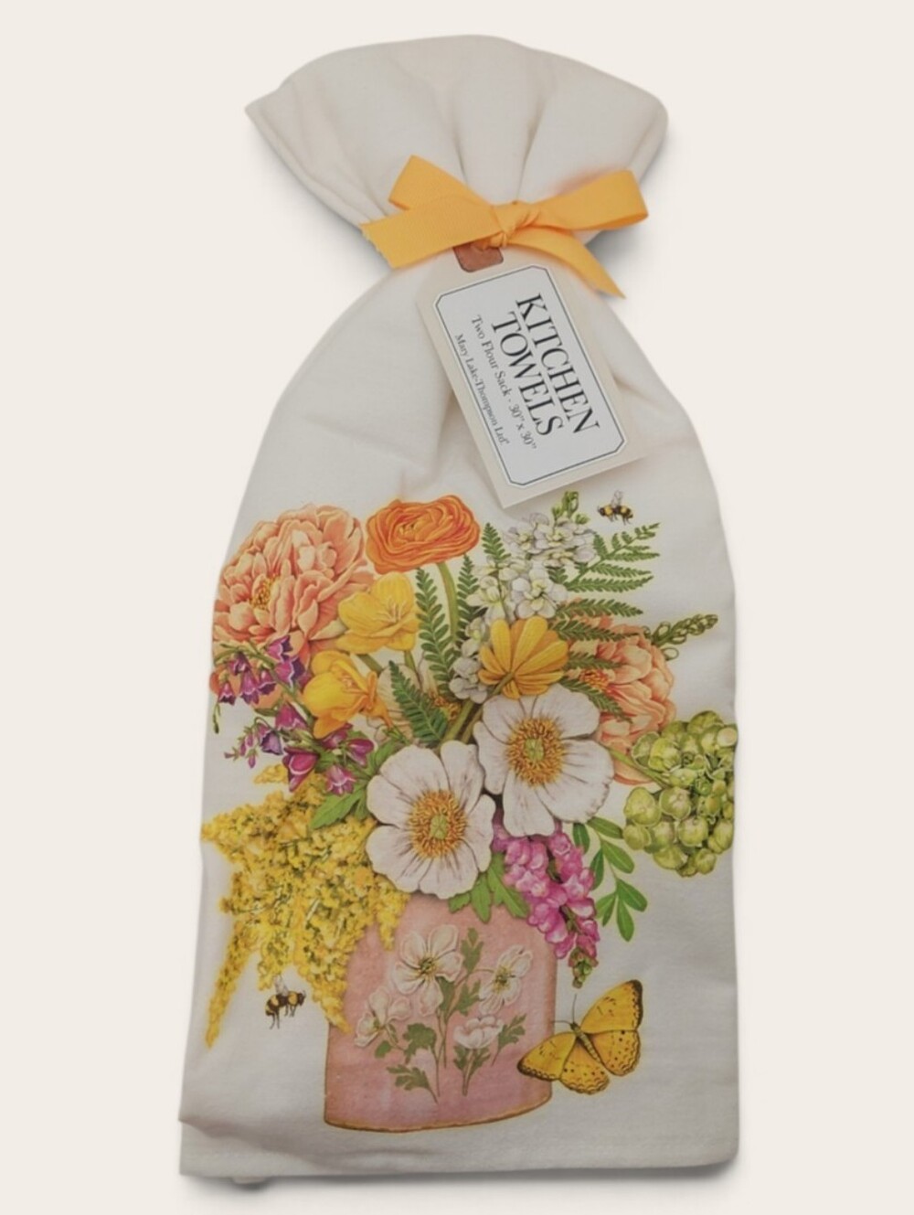 NEW Flour Sack Cotton Towel Kitchen Floral Bouquet Yellow Baking Giftable